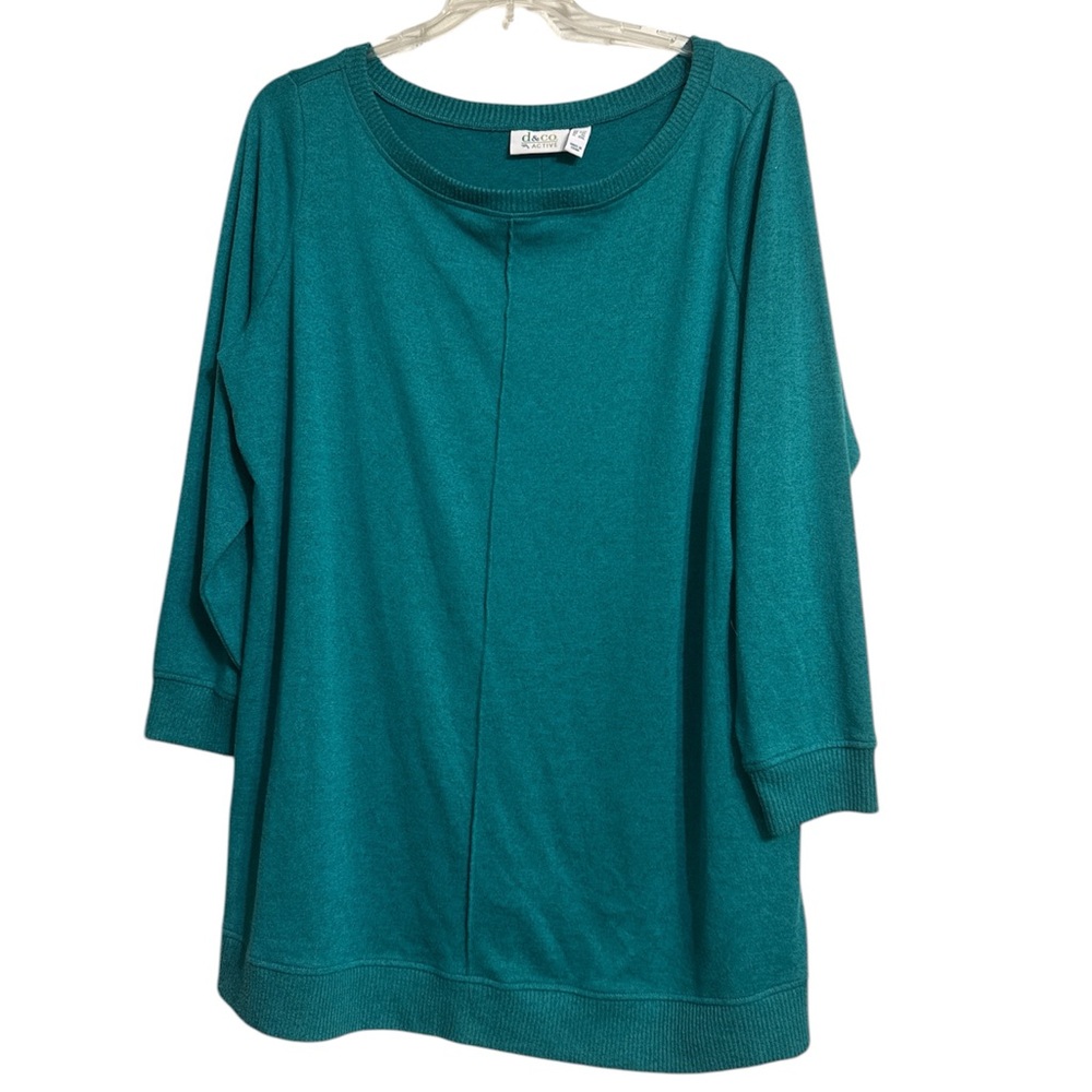 Green and Blue Boxy Tunic Sweater with Scoop Neck